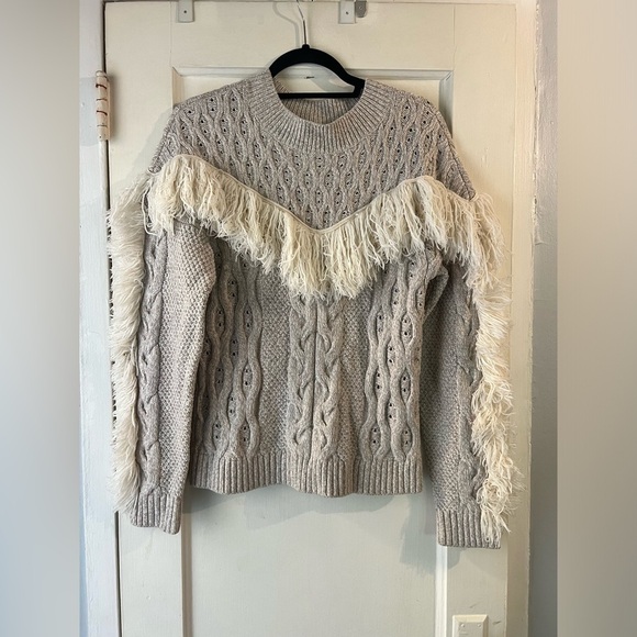 Amur Ulla Fringe Wool Cable Knit Sweater XL - Picture 5 of 14